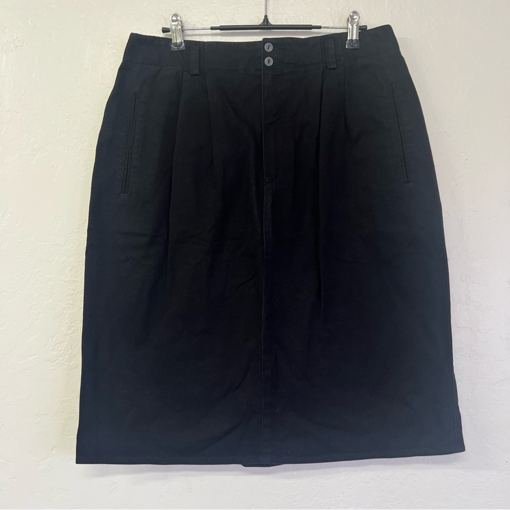 Vintage 80s Liz Claiborne Black 100% Cotton Denim Pleated Pencil Skirt Sz 14 EVC